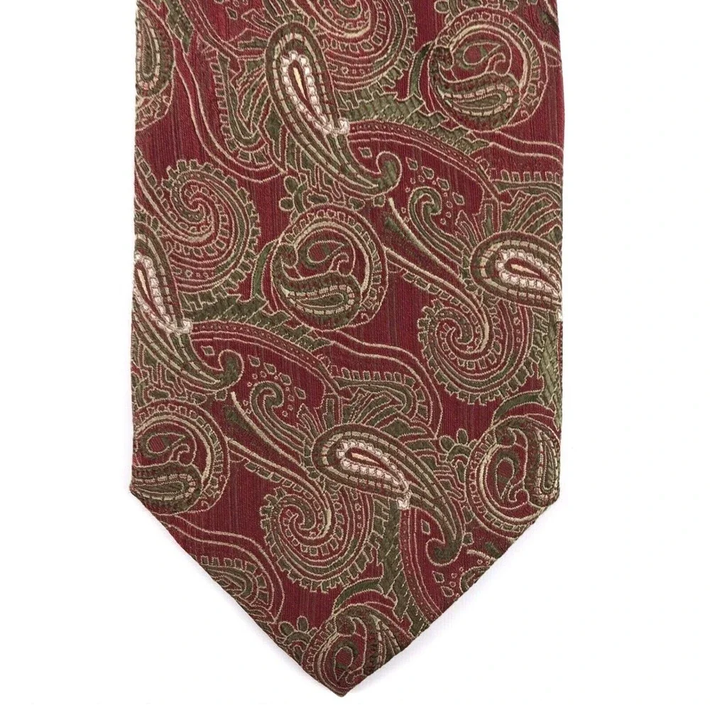 PEACOCK Tie Handmade Pure Silk Red Green White Paisley Elegant Men's Necktie